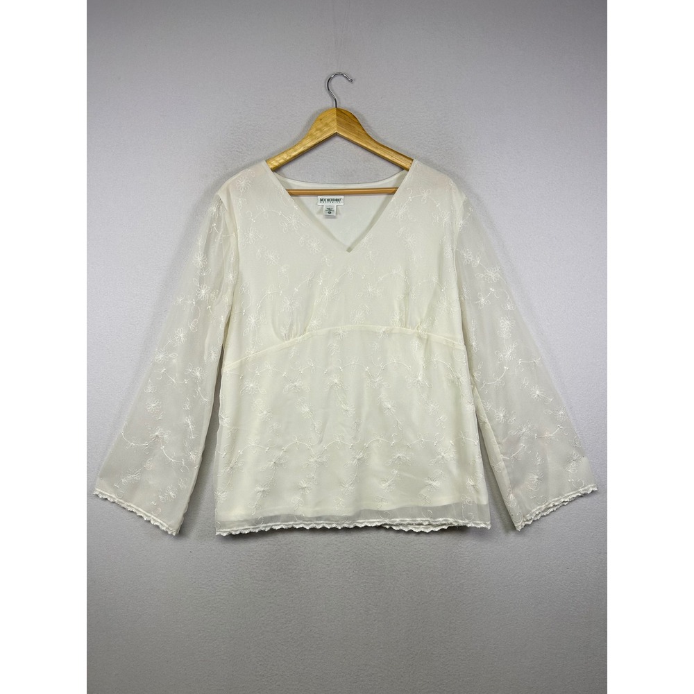Cottagecore Motherhood Maternity XL‎ White Floral Embroidered Bell Sleeve Top